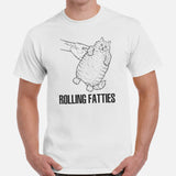 Cat Clothes & Attire - Funny Chonk Cat Mom & Dad Tee Shirts - Gifts For Cat Lovers & Owners - Rolling Fatties T-Shirt - White, Men