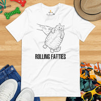 Cat Clothes & Attire - Funny Chonk Cat Mom & Dad Tee Shirts - Gifts For Cat Lovers & Owners - Rolling Fatties T-Shirt - White