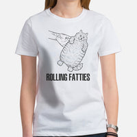 Cat Clothes & Attire - Funny Chonk Cat Mom & Dad Tee Shirts - Gifts For Cat Lovers & Owners - Rolling Fatties T-Shirt - White, Women