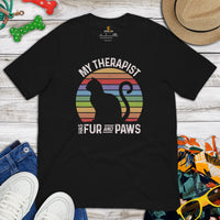 Cat Clothes & Attire - Funny Kitten Cat Dad & Mom Tee Shirts - Gift Ideas For Cat Lovers - My Therapist Has Purr And Paws T-Shirt - Black