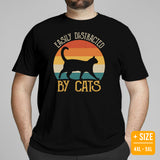 Cat Clothes & Attire - Funny Kitten Cat Dad & Mom Tee Shirts - Gift Ideas, Presents For Cat Lovers - Easily Distracted By Cats T-Shirt - Black, Plus Size