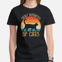 Cat Clothes & Attire - Funny Kitten Cat Dad & Mom Tee Shirts - Gift Ideas, Presents For Cat Lovers - Easily Distracted By Cats T-Shirt - Black, Women