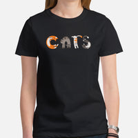 Cat Clothes & Attire - Funny Kitten Cat Dad & Mom Tee Shirts - Gift Ideas, Presents For Cat Lovers & Owners - Cats Alphabet T-Shirt - Black, Women