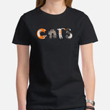 Cat Clothes & Attire - Funny Kitten Cat Dad & Mom Tee Shirts - Gift Ideas, Presents For Cat Lovers & Owners - Cats Alphabet T-Shirt - Black, Women