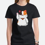 Cat Clothes & Attire - Funny Kitten Cat Dad & Mom Tee Shirts - Gift Ideas, Presents For Cat Lovers & Owners - Kawaii Calico Cat T-Shirt - Black, Women