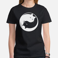 Cat Clothes & Attire - Funny Kitten Cat Dad & Mom Tee Shirts - Gift Ideas, Presents For Cat Lovers & Owners - Yin Yang Cats T-Shirt - Black, Women