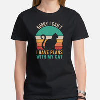 Cat Clothes & Attire - Funny Kitten Cat Dad & Mom Tee Shirts - Presents, Gift Ideas For Cat Lovers - I Have Plans With My Cat T-Shirt - Black, Women