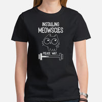 Cat Clothes & Attire - Funny Kitten Cat Dad & Mom Tee Shirts - Presents, Gift Ideas For Cat Lovers - Installing Meowscles T-Shirt - Black, Women