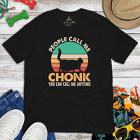 Cat Clothes & Attire - Funny Kitten Cat Dad & Mom Tee Shirts - Presents, Gift Ideas For Cat Lovers - People Call Me Chonk T-Shirt - Black