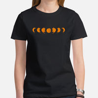 Cat Clothes & Attire - Funny Kitten Cat Mom & Dad Tee Shirts - Presents, Gift Ideas For Cat Lovers - Moon Phases Cat Inspired T-Shirt - Black, Women