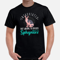 Cat Clothes & Attire - Funny Sphynx Cat Dad & Mom Tee Shirts - Gift Ideas For Cat Lovers - Introvert But Willing To Discuss T-Shirt - Black, Men