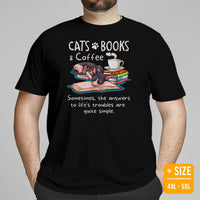Cat Clothes & Attire - Funny Sphynx Cat Dad & Mom Tee Shirts - Gifts For Cat Lovers & Owners - Cats And Books And Coffee T-Shirt - Black, Plus Size
