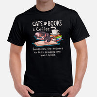 Cat Clothes & Attire - Funny Sphynx Cat Dad & Mom Tee Shirts - Gifts For Cat Lovers & Owners - Cats And Books And Coffee T-Shirt - Black, Men