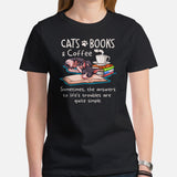 Cat Clothes & Attire - Funny Sphynx Cat Dad & Mom Tee Shirts - Gifts For Cat Lovers & Owners - Cats And Books And Coffee T-Shirt - Black, Women