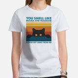 Cat Themed Clothes & Attire - Funny Cat Mom & Dad Tee Shirts - Gift Ideas For Cat Lovers - You Smell Like Drama And Headache T-Shirt - White, Women