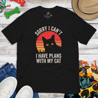 Cat Themed Clothes & Attire - Funny Cat Mom & Dad Tee Shirts - Presents, Gift Ideas For Cat Lovers - I Have Plans With My Cat T-Shirt - Black