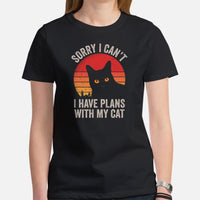 Cat Themed Clothes & Attire - Funny Cat Mom & Dad Tee Shirts - Presents, Gift Ideas For Cat Lovers - I Have Plans With My Cat T-Shirt - Black, Women