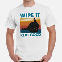 Cat Themed Clothes & Attire - Funny Cat Mom & Dad Tee Shirts - Presents, Gift Ideas For Cat Lovers & Owners - Wipe It Real Good T-Shirt - White, Men