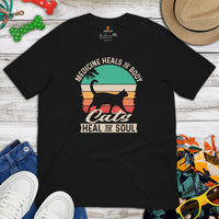 Cat Themed Clothes & Attire - Funny Kitten Cat Dad & Mom Tee Shirts - Gift Ideas, Presents For Cat Lovers - Cats Heal The Soul T-Shirt - Black