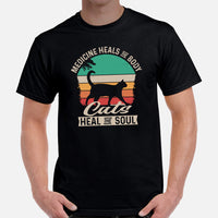 Cat Themed Clothes & Attire - Funny Kitten Cat Dad & Mom Tee Shirts - Gift Ideas, Presents For Cat Lovers - Cats Heal The Soul T-Shirt - Black, Men