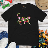 Cat Themed Clothes & Attire - Funny Kitten Cat Mom Tee Shirts - Presents, Gift Ideas For Cat Lovers - Tropical Floral Cat T-Shirt - Black