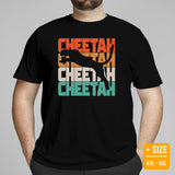 Cheetah 80s Retro Aesthetic T-Shirt - Panthera, Felid, Feline, Wild Big Cats Shirt - Gift for Safari Animal Lovers - Team Mascot Shirt - Black, Plus Size