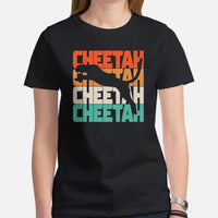 Cheetah 80s Retro Aesthetic T-Shirt - Panthera, Felid, Feline, Wild Big Cats Shirt - Gift for Safari Animal Lovers - Team Mascot Shirt - Black, Women