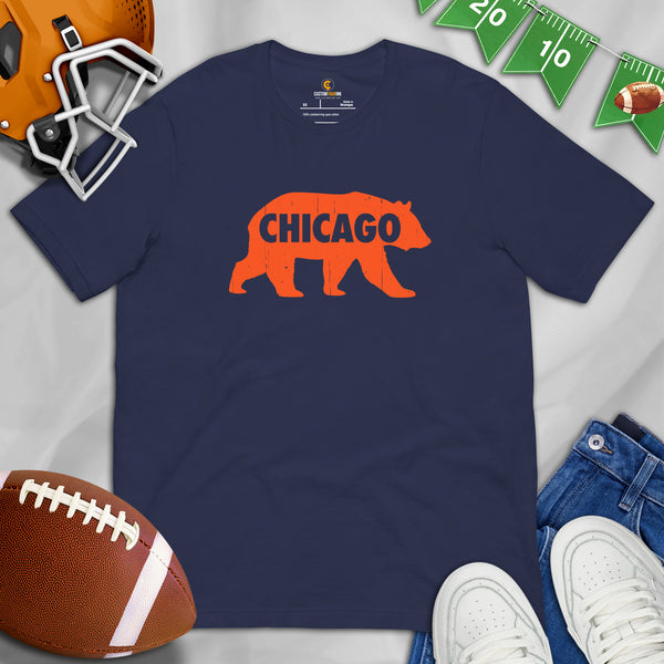 Chicago T-Shirt - Illinois Shirt - Game Day Shirt - Football Tee - Vintage Football Shirt - Gift for Football Fan & Lover - Bear T-Shirt - Navy