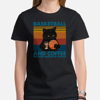 Christmas Gift for Basketball Lover, Coach & Player, Cat Lovers - Game Outfit - Basketball And Coffee Because Murder Is Wrong T-Shirt - Black, Women