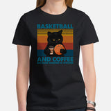 Christmas Gift for Basketball Lover, Coach & Player, Cat Lovers - Game Outfit - Basketball And Coffee Because Murder Is Wrong T-Shirt - Black, Women