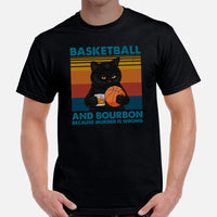 Christmas Gift for Basketball Lover, Coach & Player, Cat Lovers - Game Outfit - Basketball & Bourbon Because Murder Is Wrong T-Shirt - Black, Men
