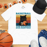 Christmas Gift for Basketball Lover, Coach & Player, Cat Lovers - Game Outfit - Basketball & Bourbon Because Murder Is Wrong T-Shirt - White