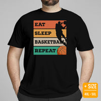 Christmas Gift for Basketball Lovers, Coach & Players - Senior Night, Game Outfit & Attire - Retro Eat Sleep Basketball Repeat Shirt - Black, Plus Size
