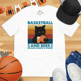 Christmas Gift Ideas for Basketball Lover, Coach & Player, Cat Lovers - Game Outfit - Basketball & Beer Because Murder Is Wrong T-Shirt - White