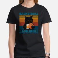 Christmas Gift Ideas for Basketball Lover, Coach & Player, Cat Lovers - Game Outfit - Basketball & Beer Because Murder Is Wrong T-Shirt - Black, Women