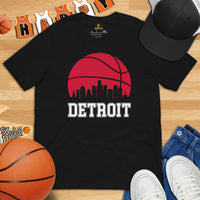 Christmas Gift Ideas for Basketball Lover, Coach & Player - Senior Night, Game Outfit & Attire - Detroit Skyline B-ball Fanatic T-Shirt - Black