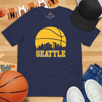 Christmas Gift Ideas for Basketball Lover, Coach & Player - Senior Night, Game Outfit & Attire - Seattle Skyline B-ball Fanatic T-Shirt - Navy