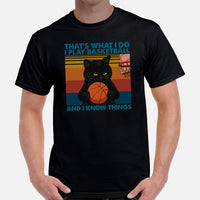 Christmas Gift Ideas for Basketball Lovers, Coach & Player, Cat Lovers - Game Outfit - Funny I Play Basketball And Know Things T-Shirt - Black, Men