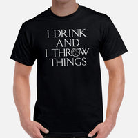 Christmas Gift Ideas for Basketball Lovers, Coach & Player, Wine & Beer Lovers - Game Outfit - Funny I Drink And I Throw Things T-Shirt - Black, Men