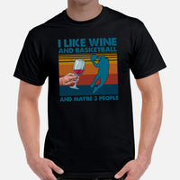 Christmas Gift Ideas for Basketball Lovers, Coach & Player, Wine Lovers - Game Outfit - I Like Basketball & Wine & Maybe 3 People Tee - Black, Men