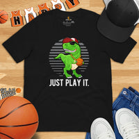 Christmas Gift Ideas for Basketball Lovers, Coach & Players - Senior Night, Game Outfit & Attire - Just Play It Dinosaur T-Shirt - Black