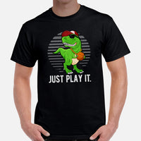 Christmas Gift Ideas for Basketball Lovers, Coach & Players - Senior Night, Game Outfit & Attire - Just Play It Dinosaur T-Shirt - Black, Men