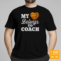 Christmas Gift Ideas for Basketball Lovers, Coach & Players - Senior Night, Game Outfit & Attire - My Heart Belongs To Coach T-Shirt - Black, Plus Size