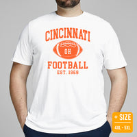 Cincinnati Est.1968 T-Shirt - Football Fanatic Vintage Graphic Shirt: Retro Style, Ideal Gifts for Football Fans - Game Day Shirt - White, Plus Size