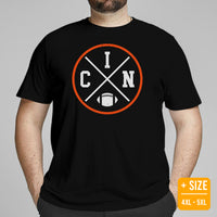Cincinnati Football Emblem Fanatic Vintage Graphic T-Shirt: Retro Style, Ideal Gifts for Him & Her, Football Fans - Game Day Shirt - Black, Plus Size