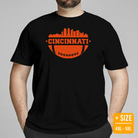 Cincinnati Skyline Football Fanatic Vintage Graphic T-Shirt: Ideal Gift for Him & Her, Football Fans - Retro Style Game Day Shirt - Black, Plus Size