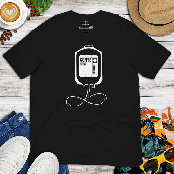 Coffee T-Shirt - Gift Ideas, Presents For Coffee Lovers, Connoisseur & Snobs - Coffee Date Outfit - Coffee Blood Bag Inspired Tee - Black