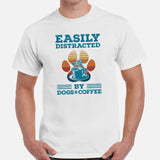 Coffee T-Shirt - Presents For Dog Parents, Coffee Lovers & Connoisseur - Coffee Date Attire - Easily Distracted By Dogs And Coffee Tee - White, Men