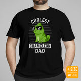 Coolest Chameleon Dad T-Shirt - Lizard Addiction & Charms Shirt - Gift for Reptile Dad & Pet Lover - Amphibians, Lacertilia Shirt - Black, Plus Size