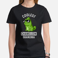Coolest Chameleon Grandma T-Shirt - Lizard Addiction & Charms Shirt - Gift for Reptile Grandma & Pet Lover - Amphibians, Lacertilia Tee - Black